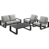 Lirienne 4 Piece Outdoor Loveseat Set in Gray Aluminum & Light Gray Fabric