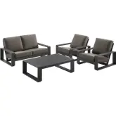 Lirienne 4 Piece Outdoor Loveseat Set in Gray Aluminum & Smoke Gray Fabric