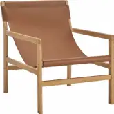 Sonora Accent Sling Chair in Chestnut Tan Leather & Teak Wood
