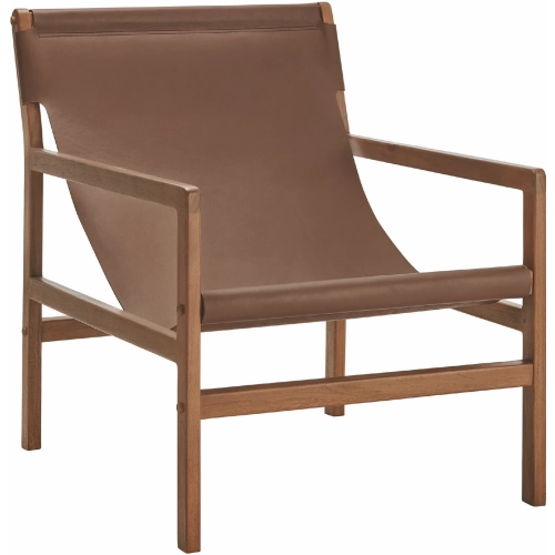 Sonora Accent Sling Chair in Nutmeg Brown Leather & Teak Wood