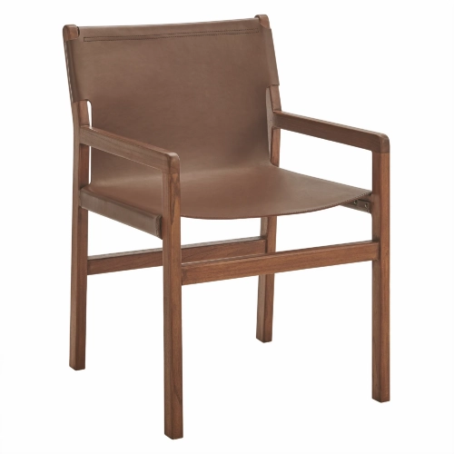 Sonora Dining Arm Chair in Nutmeg Brown Leather & Teak Wood