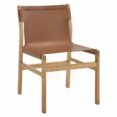 Sonora Dining Side Chair in Chestnut Tan Leather & Teak Wood