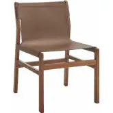 Sonora Dining Side Chair in Nutmeg Brown Leather & Teak Wood