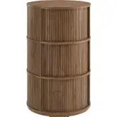 Clement Round Pedestal Stand Storage Table with Sliding Tambour Doors in Walnut Finish