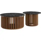 Fortitude Round Nesting Coffee Table Set in Black Faux Marble & Walnut Finish