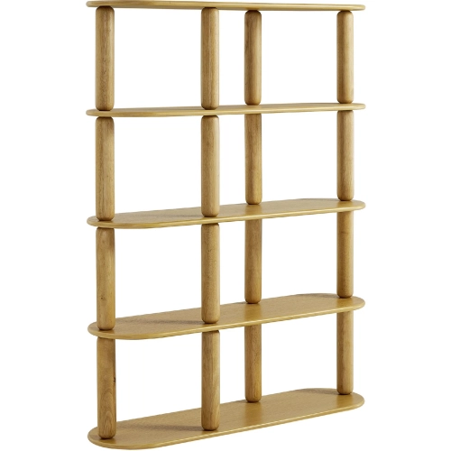 Arcus 4 Tier Oval Wood Bookcase in Oak Brown Wood Veneer