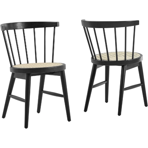 Lykke Curved Spindle Back Dining Chair in Black Wood & Synthetic Cane (Set of 2)