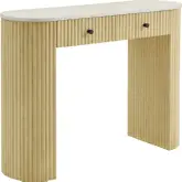 Caldera 42" Curved Console Table in Fluted Wood & Marble
