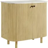 Caldera 33" Curved Accent Storage Cabinet in Fluted Wood & Marble