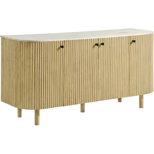 Caldera 60" Curved Sideboard Storage Cabinet in Fluted Wood & Marble