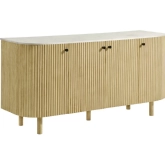 Caldera 60" Curved Sideboard Storage Cabinet in Fluted Wood & Marble
