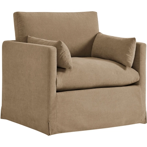 Wellfleet Slipcovered Accent Arm Chair in Almond Brown Linen Blend Fabric