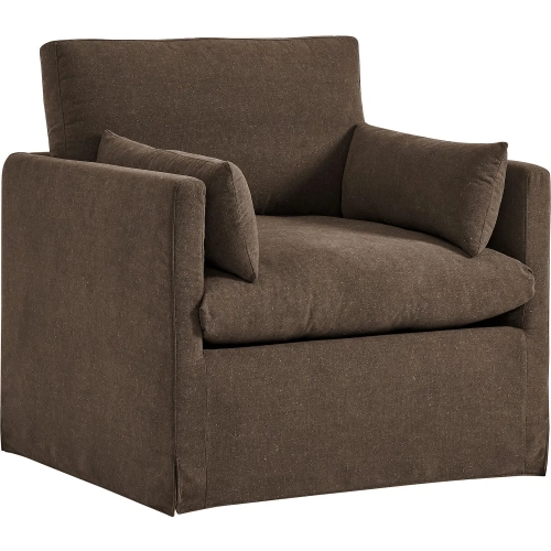 Wellfleet Slipcovered Accent Arm Chair in Cocoa Brown Linen Blend Fabric