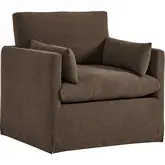 Wellfleet Slipcovered Accent Arm Chair in Cocoa Brown Linen Blend Fabric