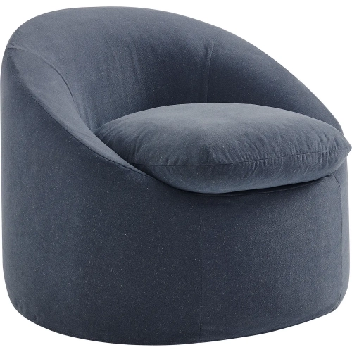 Sadie Slipcovered Round Accent Chair in Denim Blue Linen Blend Fabric