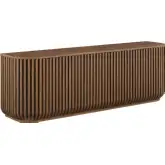 Fortitude 75" Curved Sideboard Storage Cabinet in Walnut Brown Wood Grain Finish