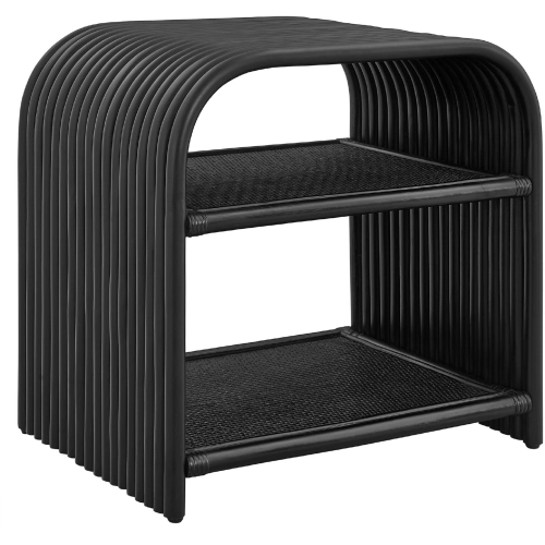 Eve Curved Side Table in Black Finish Rattan