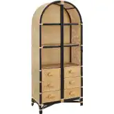 Jane 71" Tall Arched Bookcase in Natural & Black Finish Rattan
