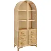 Jane 71" Tall Arched Bookcase in Natural Brown Rattan