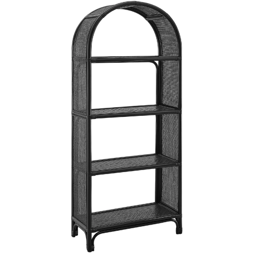 Celeste 67" Tall Arched Bookcase in Black Rattan