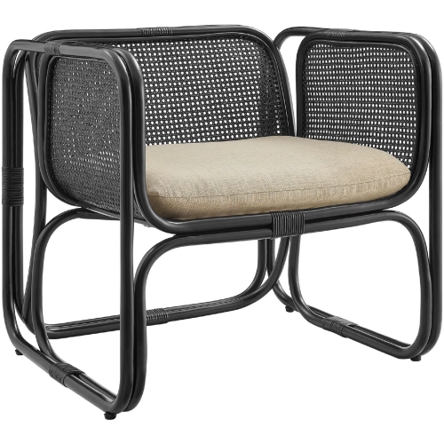 Ellis Accent Chair in Black Finish Rattan & Neutral Fabric