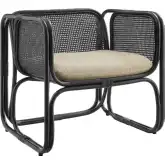 Ellis Accent Chair in Black Finish Rattan & Neutral Fabric