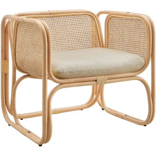 Ellis Accent Chair in Natural Rattan & Neutral Fabric