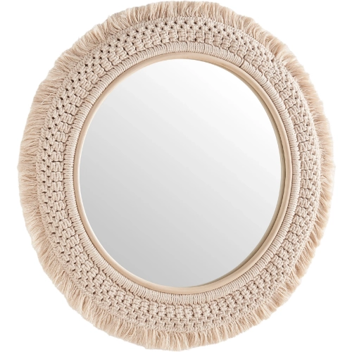 Jade Round Wall Mirror in Rattan & Natural Macrame
