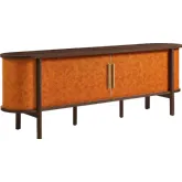 Coralie Curved 71" TV Stand in Walnut Finish & Tan Vegan Leather