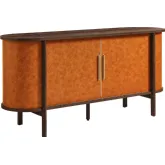 Coralie Curved Sideboard in Walnut Finish & Tan Vegan Leather