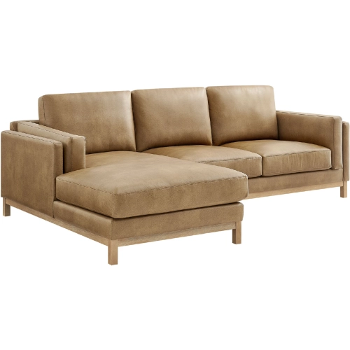 Roscoe Sectional Sofa w/ Left Facing Chaise in Toast Brown Vegan Leather