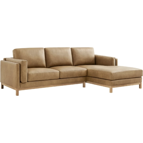 Roscoe Sectional Sofa w/ Right Facing Chaise in Toast Brown Vegan Leather