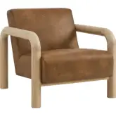 Sereno Accent Chair in Oak Finish Wood & Canyon Brown Vegan Leather