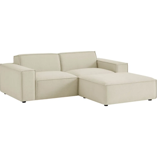 Restore 3 Piece Set Modular Loveseat with Ottoman in Ecru Off White Performance Fabric