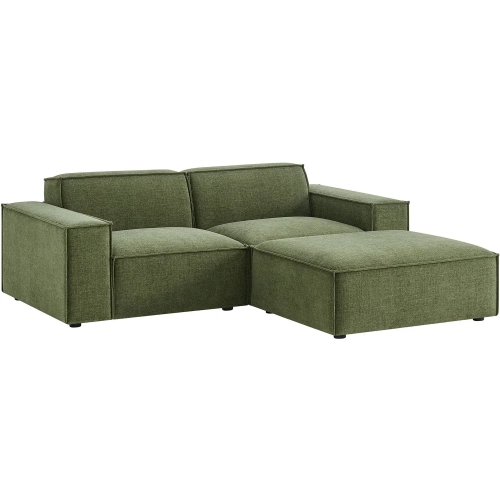 Restore 3 Piece Set Modular Loveseat with Ottoman in Foliage Green Performance Fabric