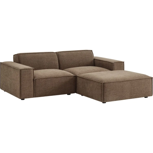 Restore 3 Piece Set Modular Loveseat with Ottoman in Mocha Brown Performance Fabric