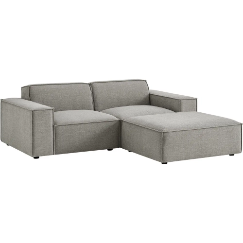 Restore 3 Piece Set Modular Loveseat with Ottoman in Pewter Brown Performance Fabric