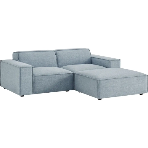 Restore 3 Piece Set Modular Loveseat with Ottoman in Sky Blue Performance Fabric