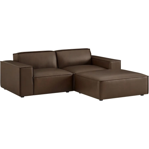 Restore 3 Piece Set Modular Loveseat with Ottoman in Espresso Brown Vegan Leather