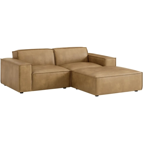 Restore 3 Piece Set Modular Loveseat with Ottoman in Toast Brown Vegan Leather