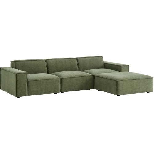 Restore 4 Piece Set Modular Sofa with Ottoman in Foliage Green Performance Fabric