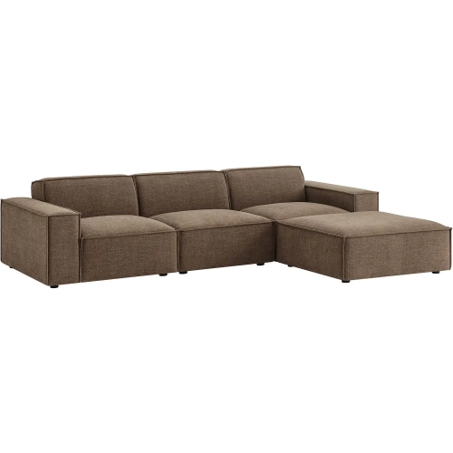 Restore 4 Piece Set Modular Sofa with Ottoman in Mocha Brown Performance Fabric