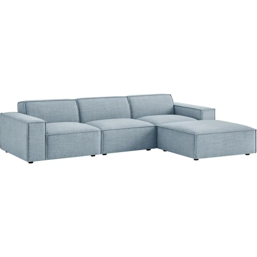 Restore 4 Piece Set Modular Sofa with Ottoman in Sky Blue Performance Fabric