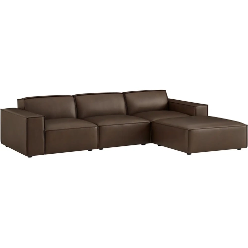 Restore 4 Piece Set Modular Sofa with Ottoman in Espresso Brown Vegan Leather