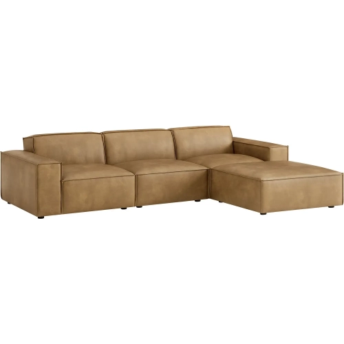 Restore 4 Piece Set Modular Sofa with Ottoman in Toast Brown Vegan Leather