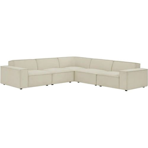 Restore 5 Piece Modular L Shaped Sectional Sofa in Ecru Off White Performance Fabric