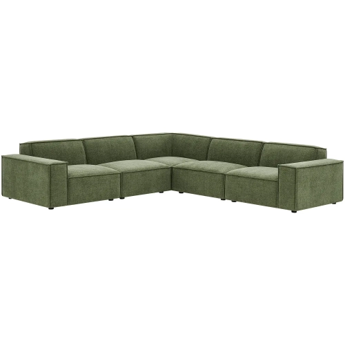 Restore 5 Piece Modular L Shaped Sectional Sofa in Foliage Green Performance Fabric