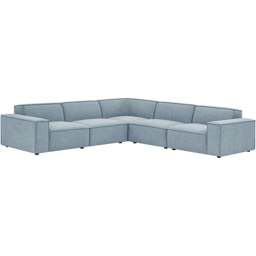 Restore 5 Piece Modular L Shaped Sectional Sofa in Sky Blue Performance Fabric