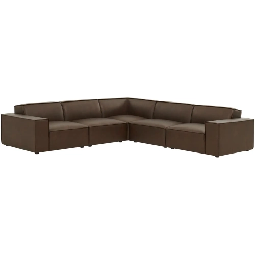 Restore 5 Piece Modular L Shaped Sectional Sofa in Espresso Brown Vegan Leather