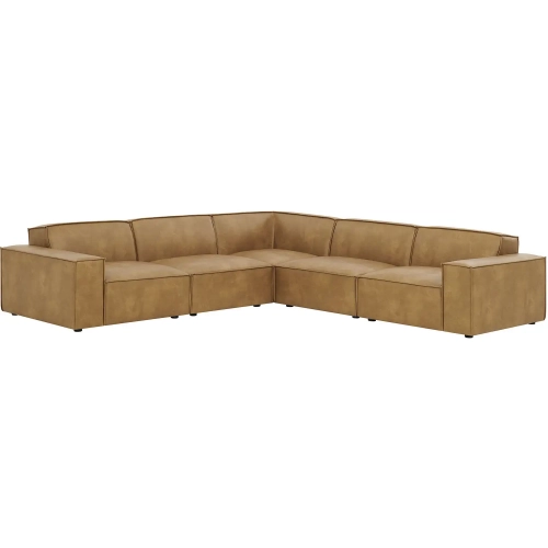 Restore 5 Piece Modular L Shaped Sectional Sofa in Toast Brown Vegan Leather